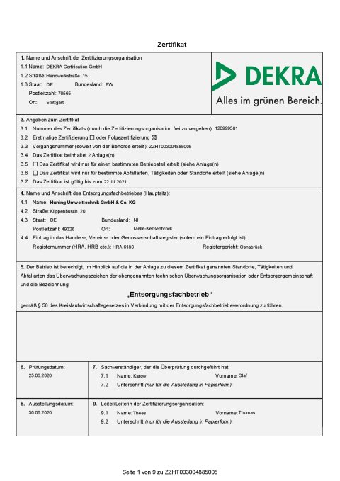 Zertifikat Dekra