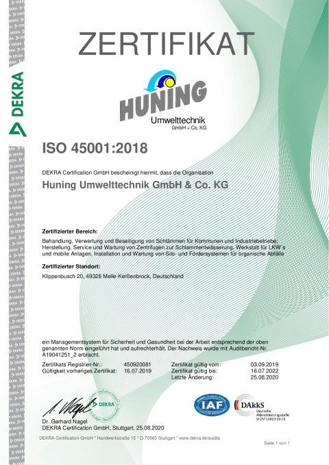Zertifikat 09.2019 bis 07.2022 - ISO 45001:2018